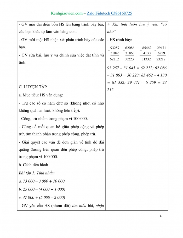 Giáo án và PPT Toán 3 chân trời bài Phép trừ các số trong phạm vi 100 000