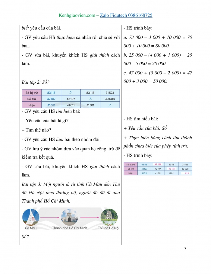 Giáo án và PPT Toán 3 chân trời bài Phép trừ các số trong phạm vi 100 000