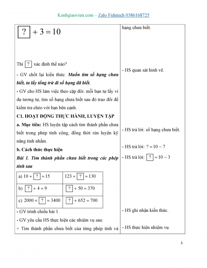 Giáo án và PPT Toán 3 cánh diều bài Tìm thành phần chưa biết của phép tính