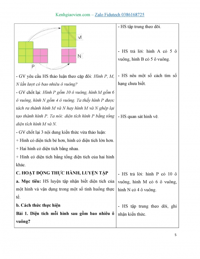 Giáo án và PPT Toán 3 cánh diều bài Diện tích một hình