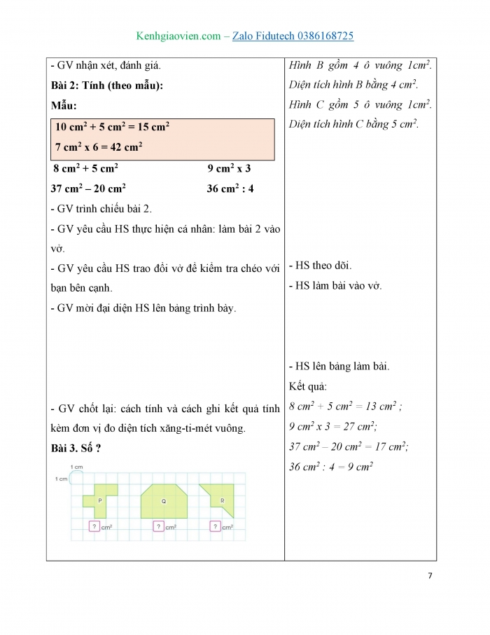 Giáo án và PPT Toán 3 cánh diều bài Đơn vị đo diện tích. Xăng-ti-mét vuông