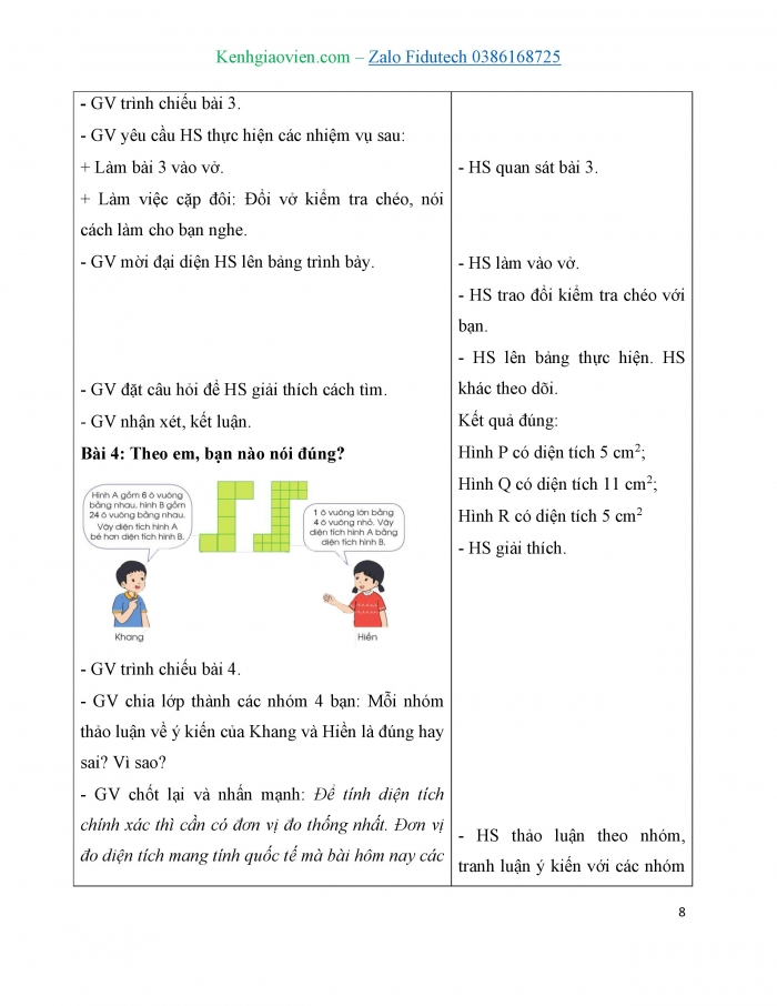 Giáo án và PPT Toán 3 cánh diều bài Đơn vị đo diện tích. Xăng-ti-mét vuông