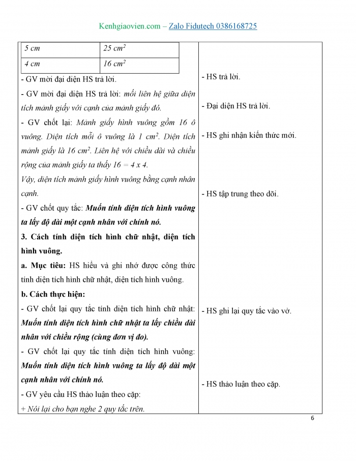 Giáo án và PPT Toán 3 cánh diều bài Diện tích hình chữ nhật. Diện tích hình vuông