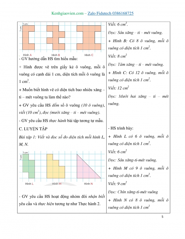 Giáo án và PPT Toán 3 chân trời bài Xăng-ti-mét vuông