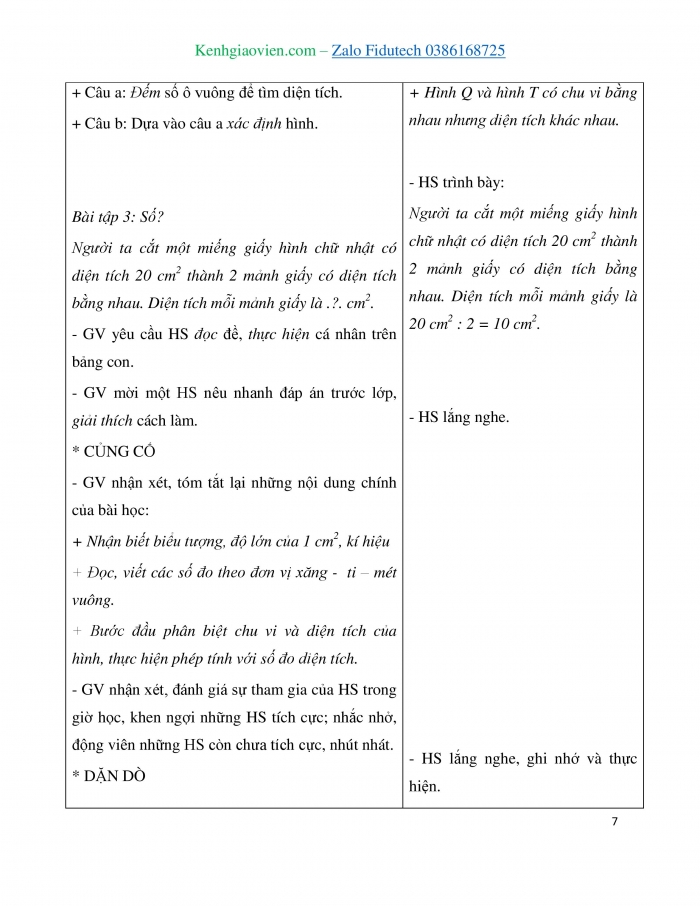 Giáo án và PPT Toán 3 chân trời bài Xăng-ti-mét vuông