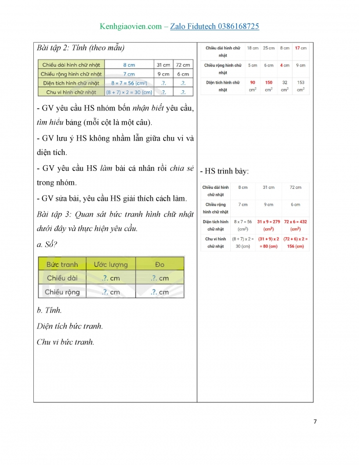 Giáo án và PPT Toán 3 chân trời bài Diện tích hình chữ nhật