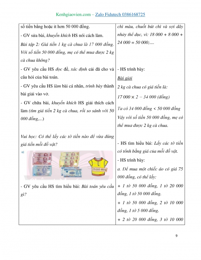 Giáo án và PPT Toán 3 chân trời bài Tiền Việt Nam