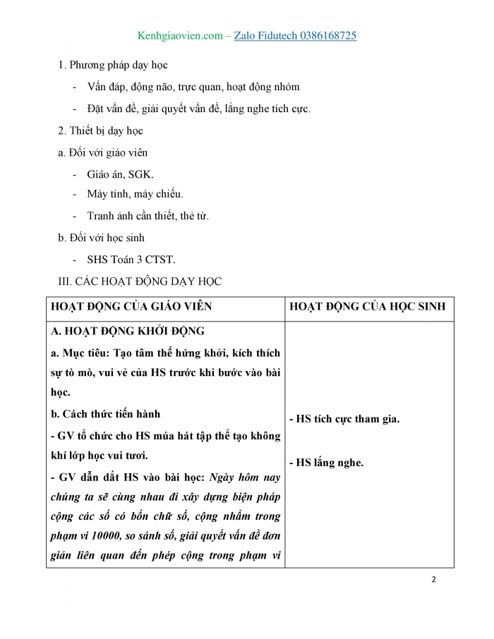 Giáo án và PPT Toán 3 chân trời bài Phép cộng các số trong phạm vi 10 000