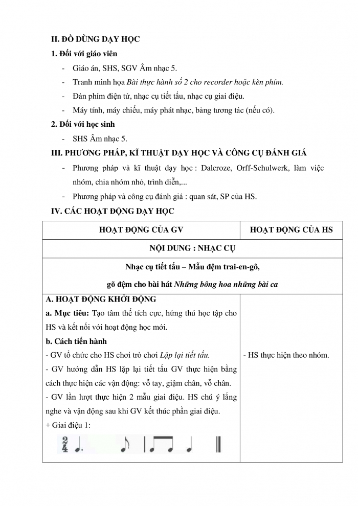 Giáo án và PPT Âm nhạc 5 chân trời Tiết 4: Nhạc cụ, nhạc tiết tấu, nhạc cụ giai điệu. Nhà ga âm nhạc