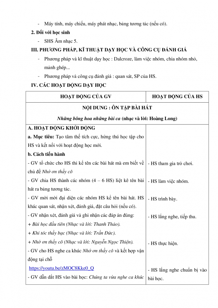 Giáo án và PPT Âm nhạc 5 chân trời Tiết 3: Ôn tập hát những bông hoa những bài ca. Lí thuyết âm nhạc trọng âm và phách