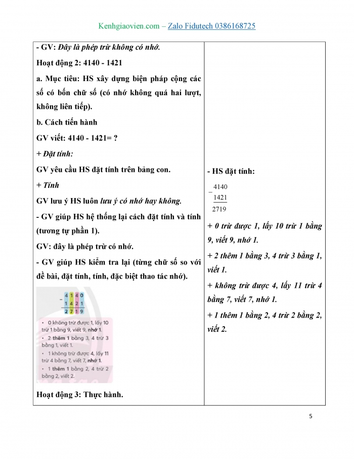 Giáo án và PPT Toán 3 chân trời bài Phép trừ các số trong phạm vi 10 000