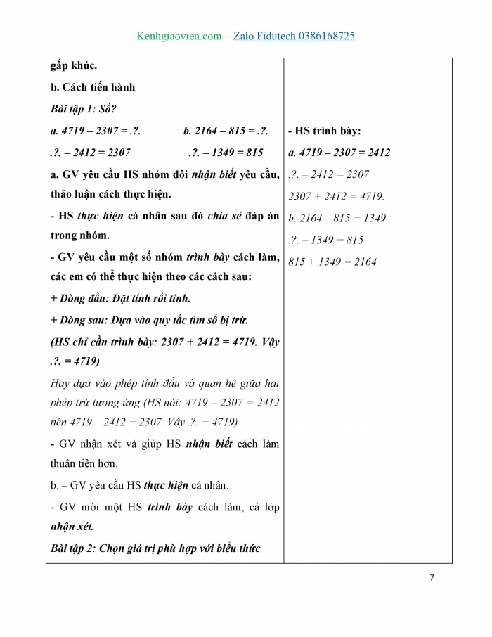 Giáo án và PPT Toán 3 chân trời bài Phép trừ các số trong phạm vi 10 000