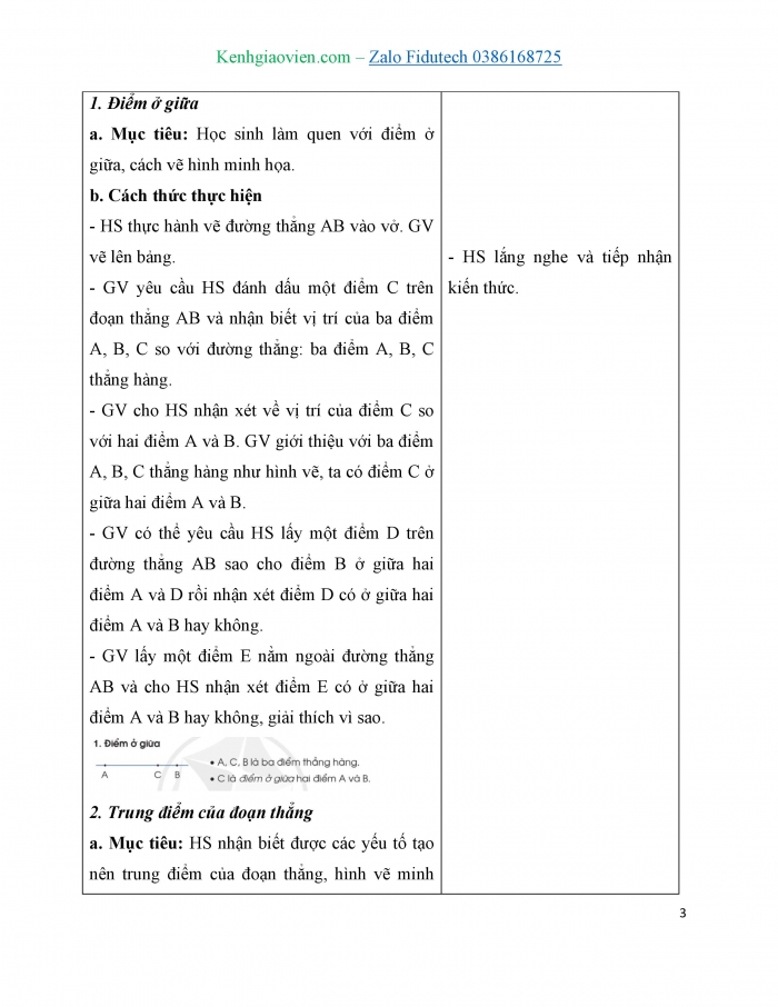 Giáo án và PPT Toán 3 cánh diều bài Điểm ở giữa. Trung điểm của đoạn thẳng