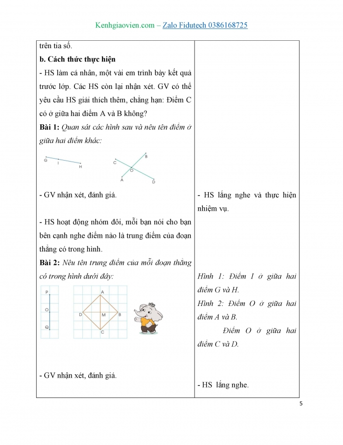 Giáo án và PPT Toán 3 cánh diều bài Điểm ở giữa. Trung điểm của đoạn thẳng