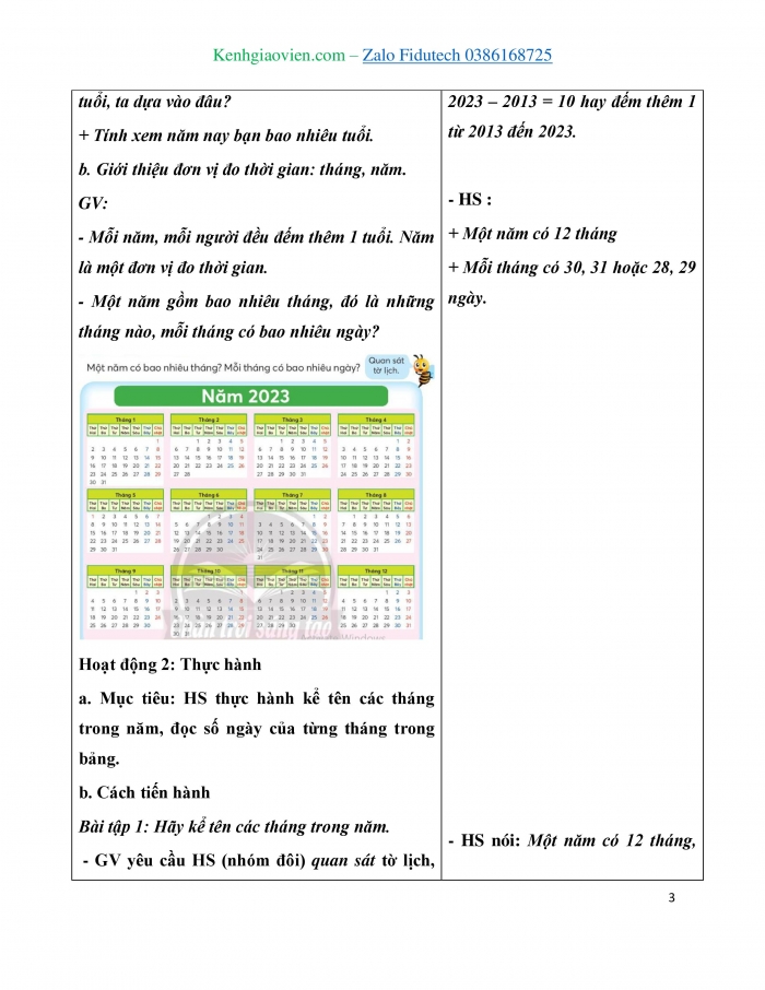 Giáo án và PPT Toán 3 chân trời bài Tháng, năm