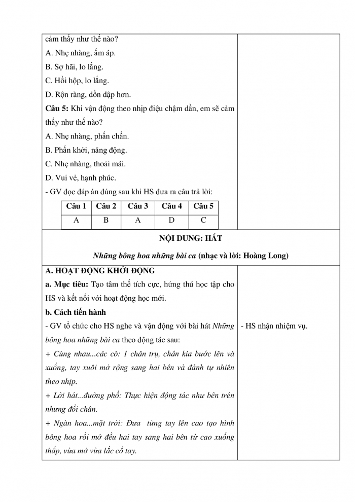 Giáo án và PPT Âm nhạc 5 chân trời Tiết 1: Khám phá nhịp điệu nhanh dần, chậm dần. Hát Những bông hoa những bài ca