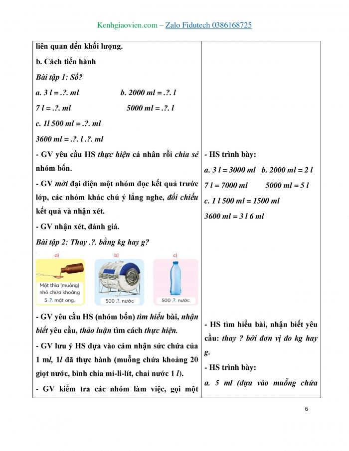 Giáo án và PPT Toán 3 chân trời bài Mi-li-lít