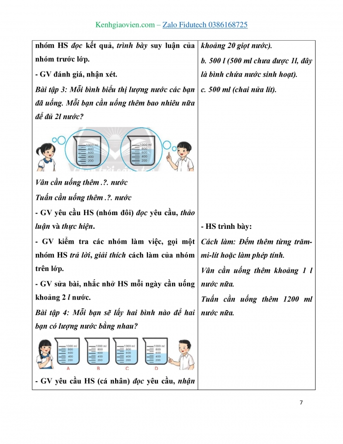 Giáo án và PPT Toán 3 chân trời bài Mi-li-lít