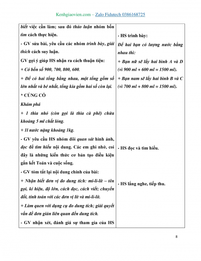 Giáo án và PPT Toán 3 chân trời bài Mi-li-lít