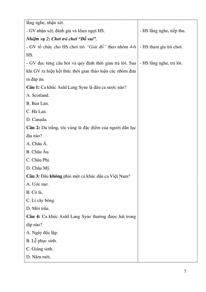 Giáo án và PPT Âm nhạc 5 chân trời Tiết 1: Khám phá âm nhạc dân gian của các dân tộc trên thế giới. Hát A-ri-ang khúc hát quê hương