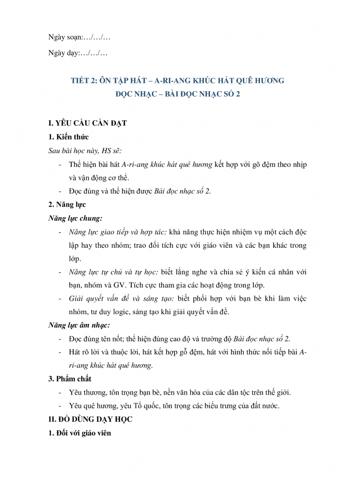 Giáo án và PPT Âm nhạc 5 chân trời Tiết 2: Ôn tập hát A-ri-ang khúc hát quê hương. Đọc nhạc Bài đọc nhạc số 2