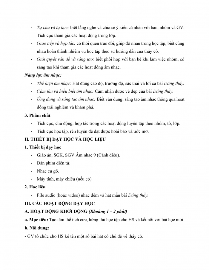 Giáo án và PPT Âm nhạc 9 cánh diều Bài 5 Tiết 1: Hát bài Dáng thầy, Sơ lược về dịch giọng, Trải nghiệm và khám phá Dịch giọng một nét nhạc