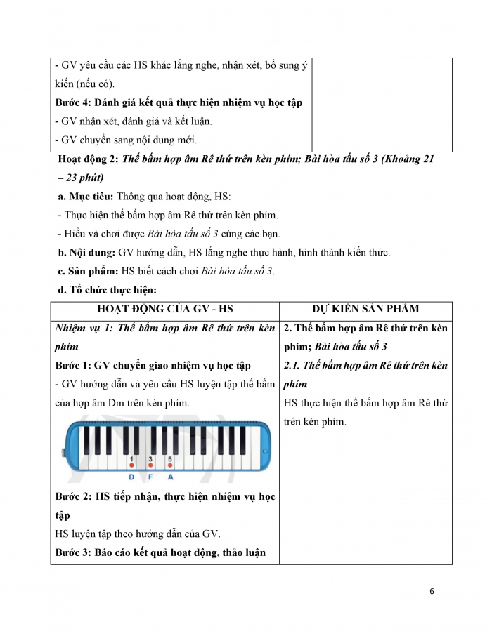 Giáo án và PPT Âm nhạc 9 cánh diều Bài 6 Tiết 1: Luyện đọc gam La thứ theo mẫu, Bài đọc nhạc số 3, Thế bấm hợp âm Rê thứ trên kèn phím, Bài hoà tấu số 3
