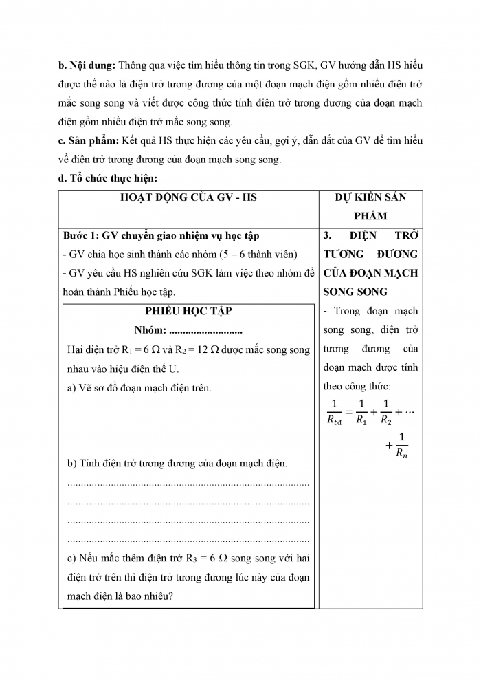 Giáo án và PPT KHTN 9 chân trời bài 10: Đoạn mạch song song