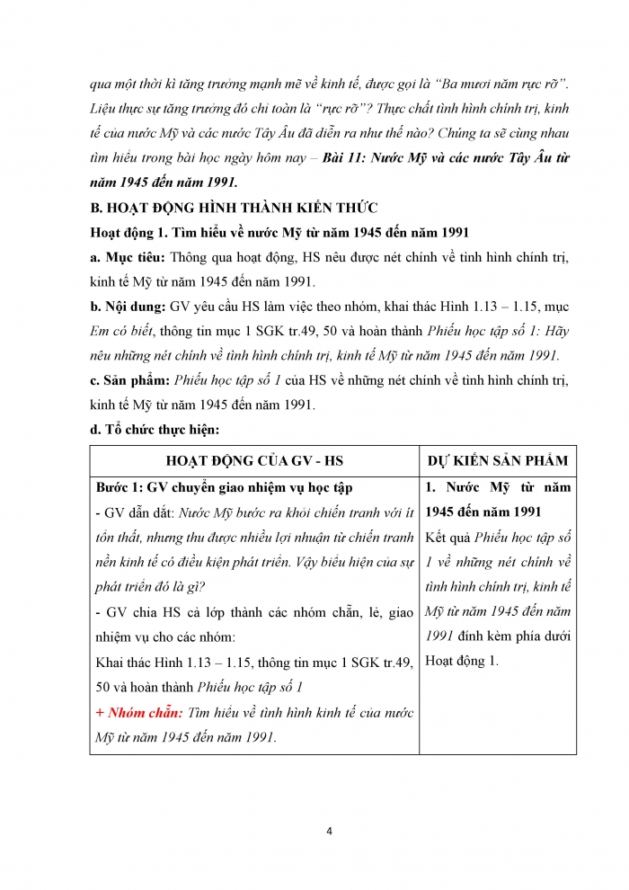 Giáo án và PPT Lịch sử 9 kết nối bài 11: Nước Mỹ và Tây Âu từ năm 1945 đến năm 1991