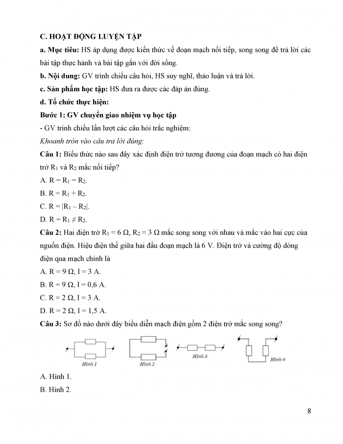 Giáo án và PPT KHTN 9 kết nối bài 12: Đoạn mạch nối tiếp, song song