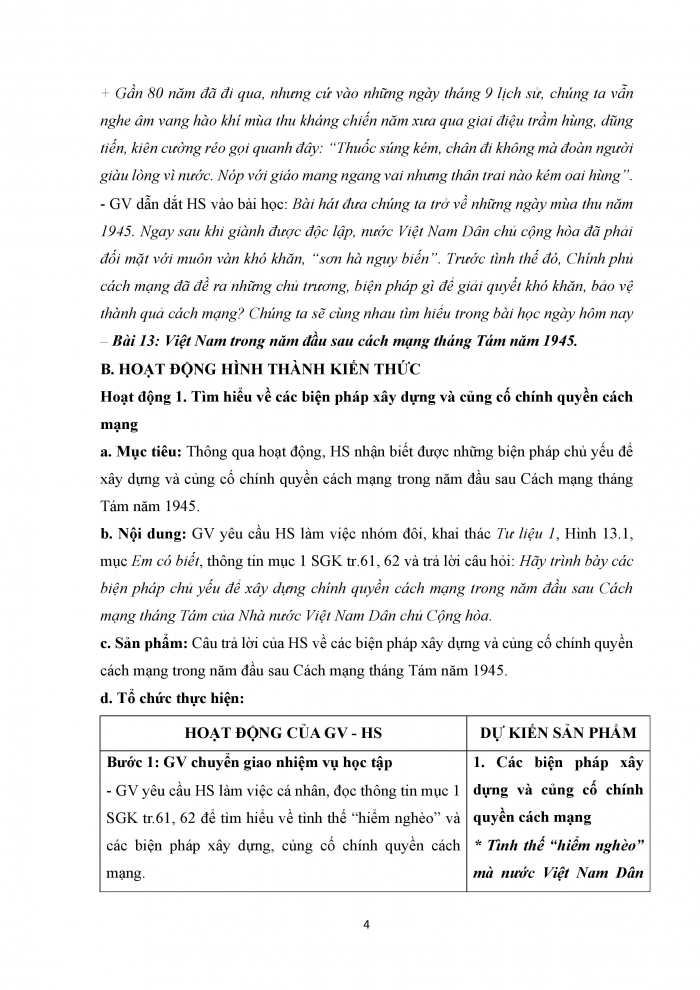 Giáo án và PPT Lịch sử 9 kết nối bài 13: Việt Nam trong năm đầu sau Cách mạng tháng Tám năm 1945