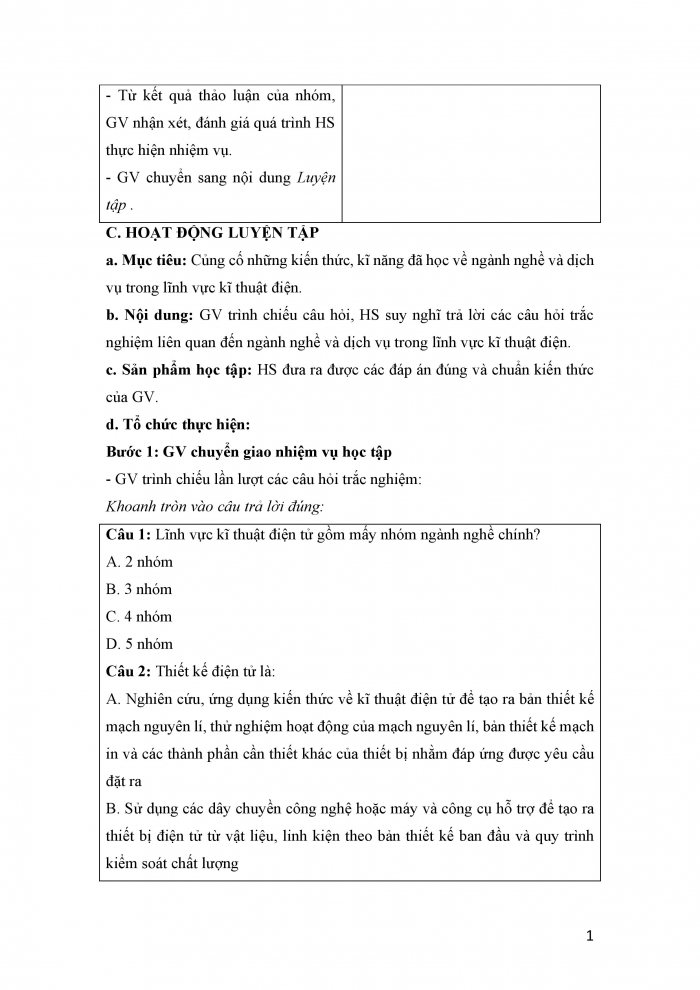 Giáo án và PPT công nghệ 12 điện - điện tử Kết nối bài 14: Ngành nghề và dịch vụ trong lĩnh vực kĩ thuật điện tử