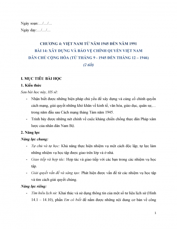 Giáo án và PPT Lịch sử 9 chân trời bài 14: Xây dựng và bảo vệ chính quyền nước Việt Nam Dân chủ Cộng hòa (từ tháng 9 - 1945 đến tháng 12 - 1946)