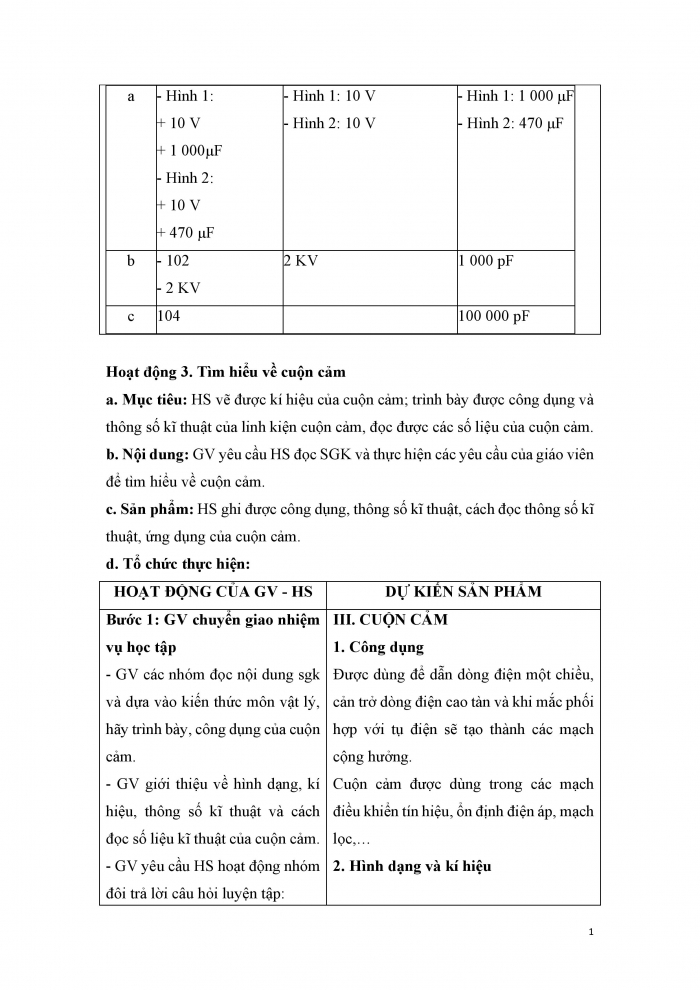 Giáo án và PPT công nghệ 12 điện - điện tử Kết nối bài 15: Điện trở, tụ điện và cuộn cảm