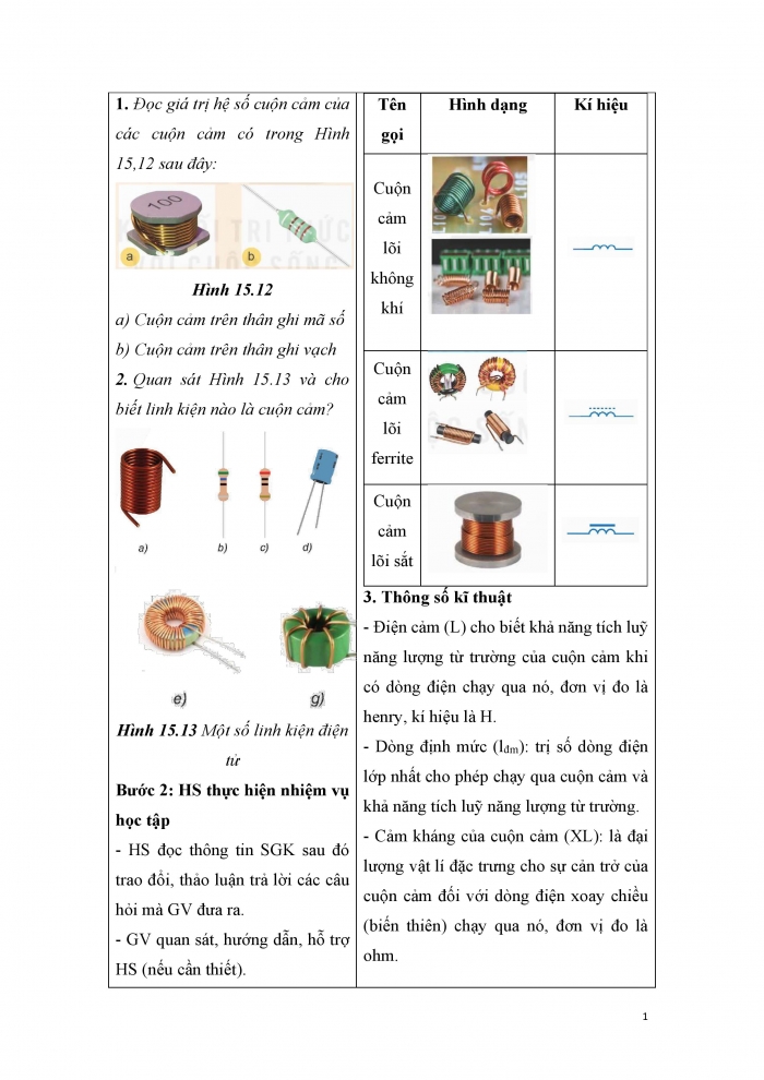 Giáo án và PPT công nghệ 12 điện - điện tử Kết nối bài 15: Điện trở, tụ điện và cuộn cảm