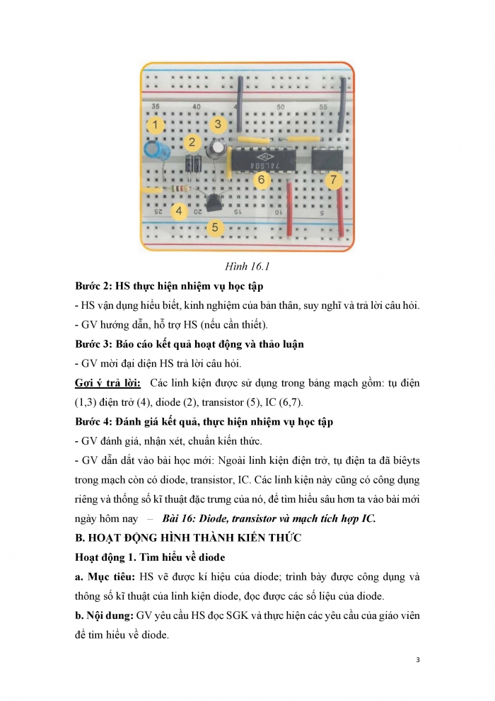 Giáo án và PPT công nghệ 12 điện - điện tử Kết nối bài 16: Diode, transistor và mạch tích hợp IC