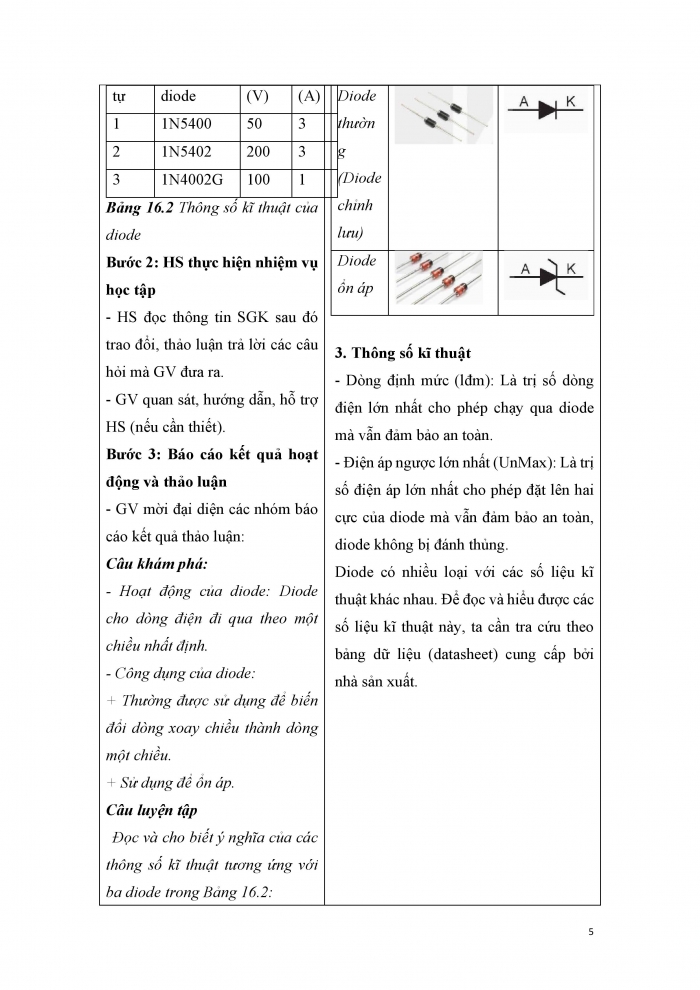 Giáo án và PPT công nghệ 12 điện - điện tử Kết nối bài 16: Diode, transistor và mạch tích hợp IC