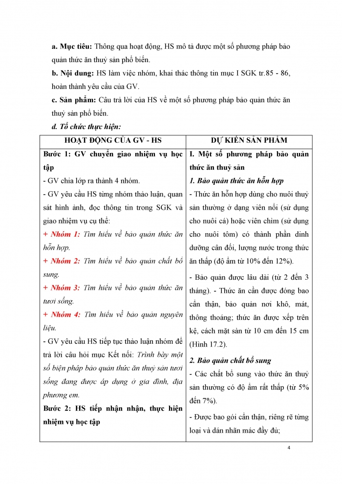 Giáo án và PPT công nghệ 12 lâm nghiệp thủy sản Kết nối bài 17: Phương pháp bảo quản và chế biến thức ăn thủy sản