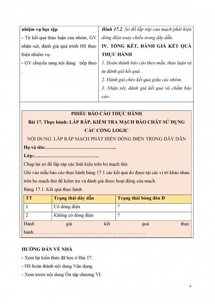 Giáo án và PPT công nghệ 12 điện - điện tử Kết nối bài 17: Thực hành Mạch phát hiện dòng điện xoay chiều trong dây dẫn