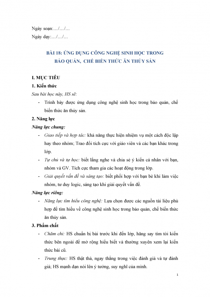 Giáo án và PPT công nghệ 12 lâm nghiệp thủy sản Kết nối bài 18: Ứng dụng công nghệ sinh học trong bảo quản, chế biến thức ăn thủy sản