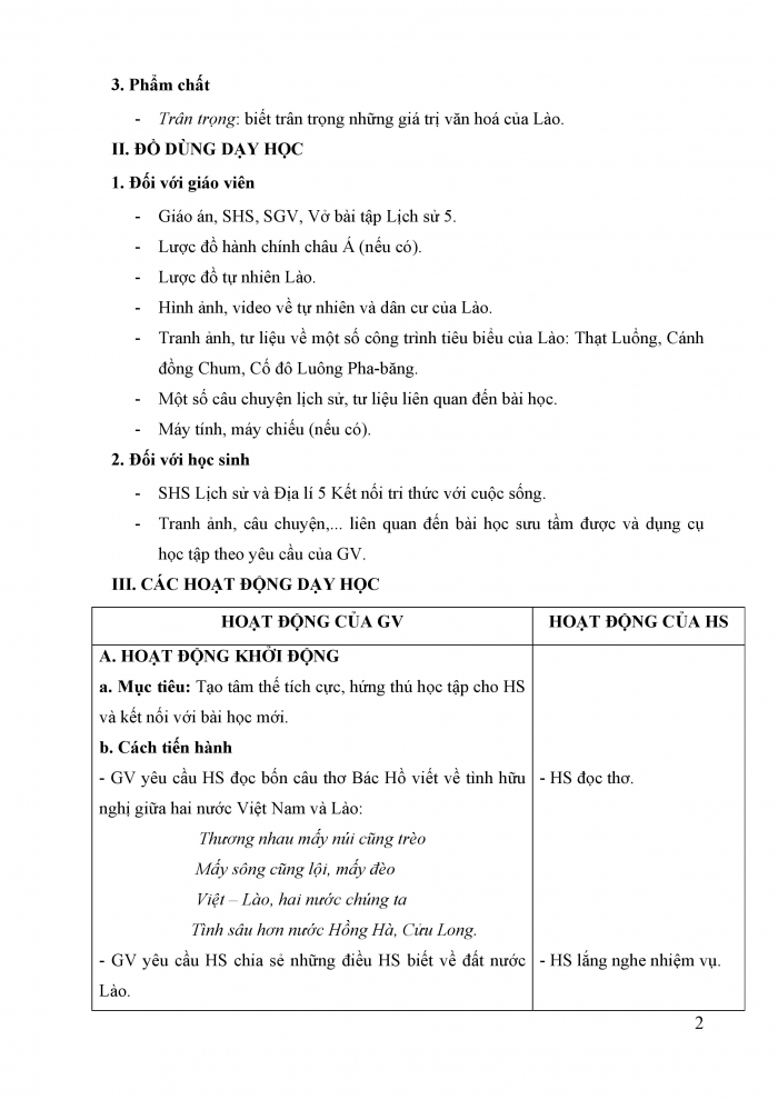 Giáo án và PPT Lịch sử và địa lí 5 Kết nối bài 19: Nước Cộng hòa Dân chủ Nhân dân Lào