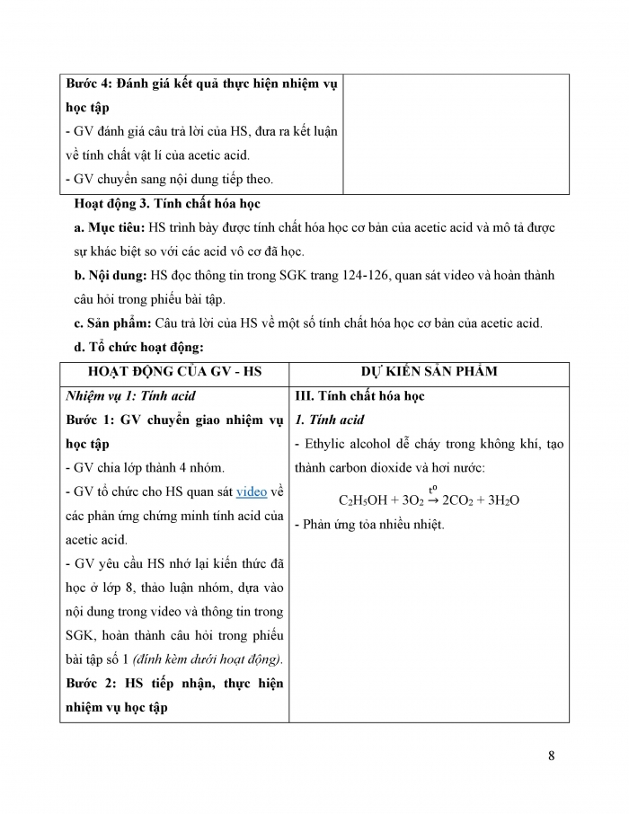 Giáo án và PPT KHTN 9 kết nối bài 27: Acetic acid