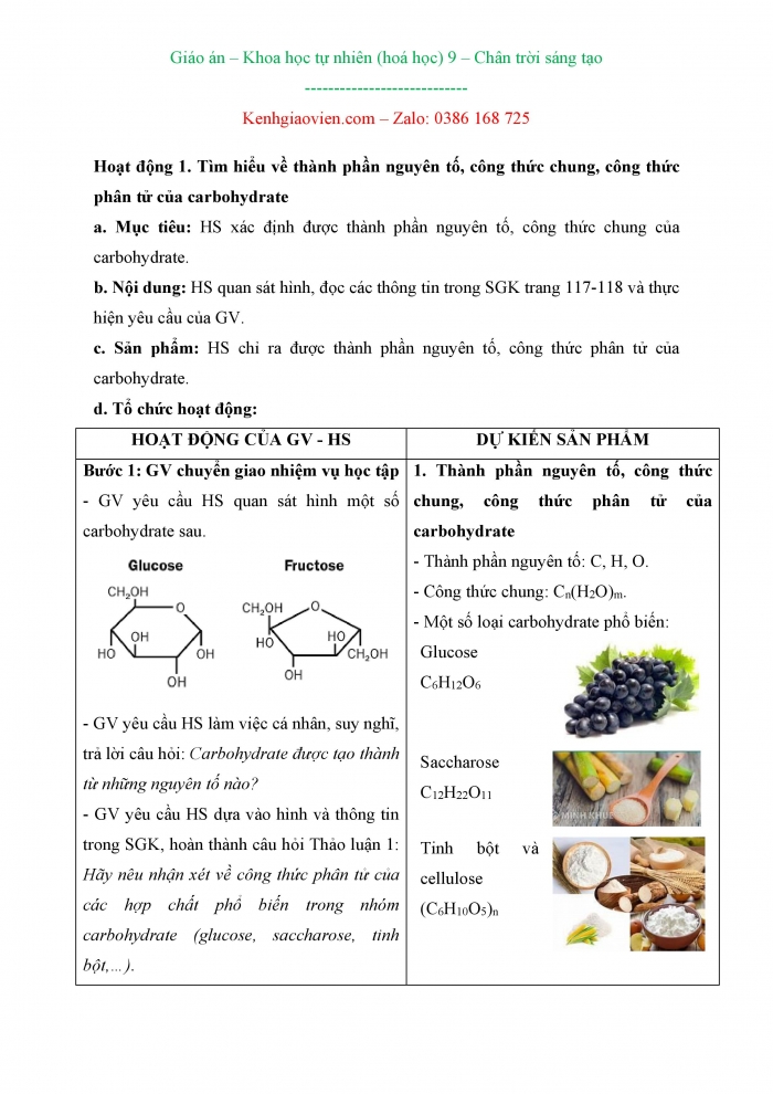 Giáo án và PPT KHTN 9 chân trời Bài 27: Glucose và saccharose