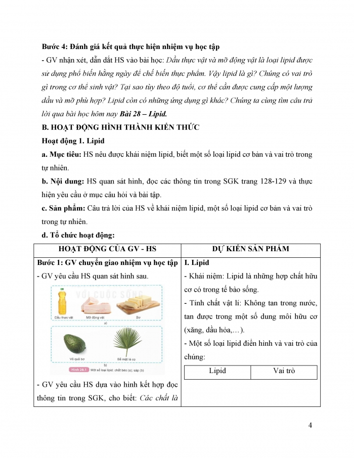 Giáo án và PPT KHTN 9 kết nối bài 28: Lipid