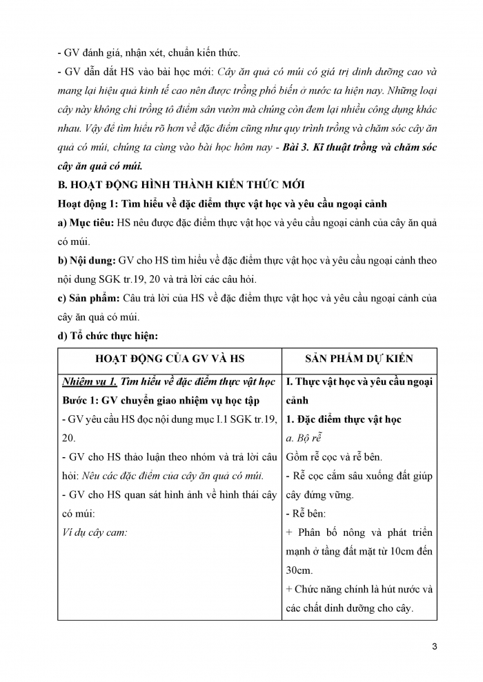 Giáo án và PPT Công nghệ 9 Trồng cây ăn quả Kết nối Bài 3: Kĩ thuật trồng và chăm sóc cây ăn quả có múi