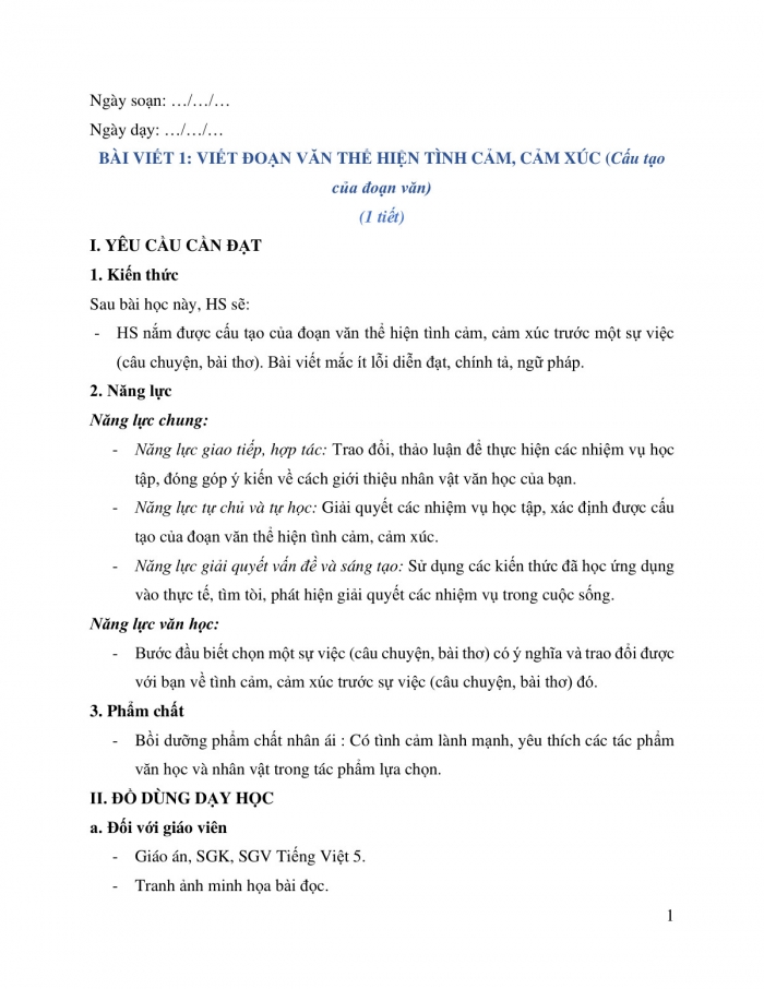 Giáo án và PPT Tiếng Việt 5 cánh diều Bài 6: Viết đoạn văn thể hiện tình cảm, cảm xúc (Cấu tạo của đoạn văn)