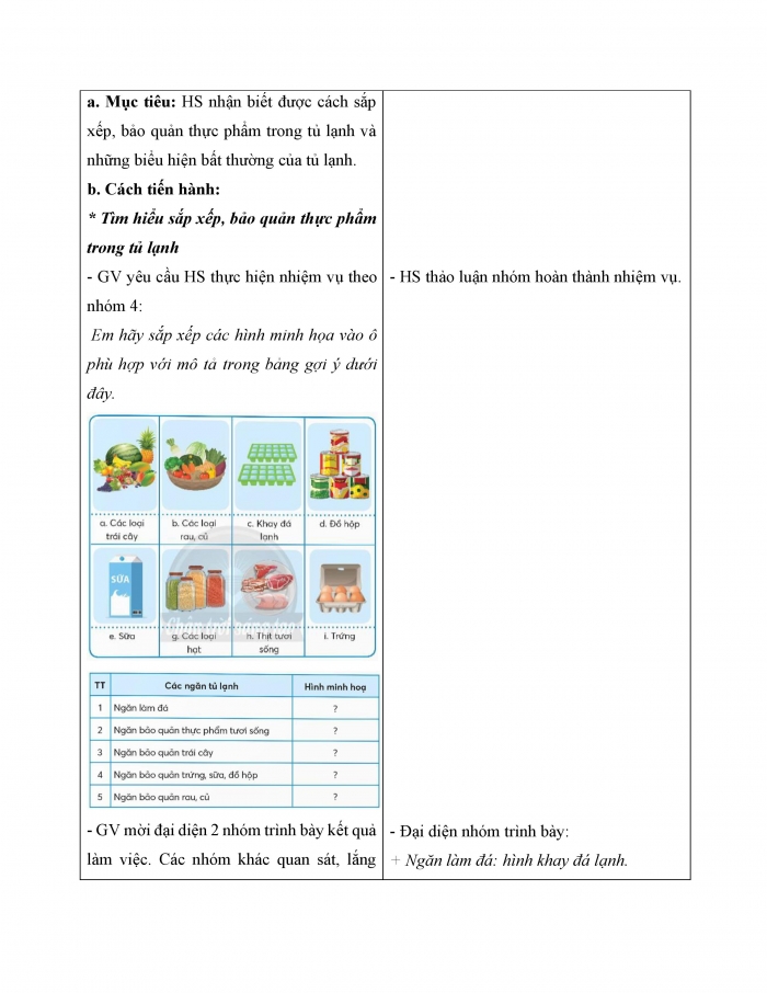 Giáo án và PPT Công nghệ 5 chân trời Bài 6: Sử dụng tủ lạnh