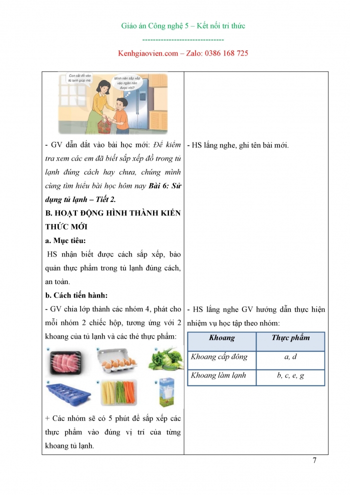 Giáo án và PPT Công nghệ 5 Kết nối bài 6: Sử dụng tủ lạnh