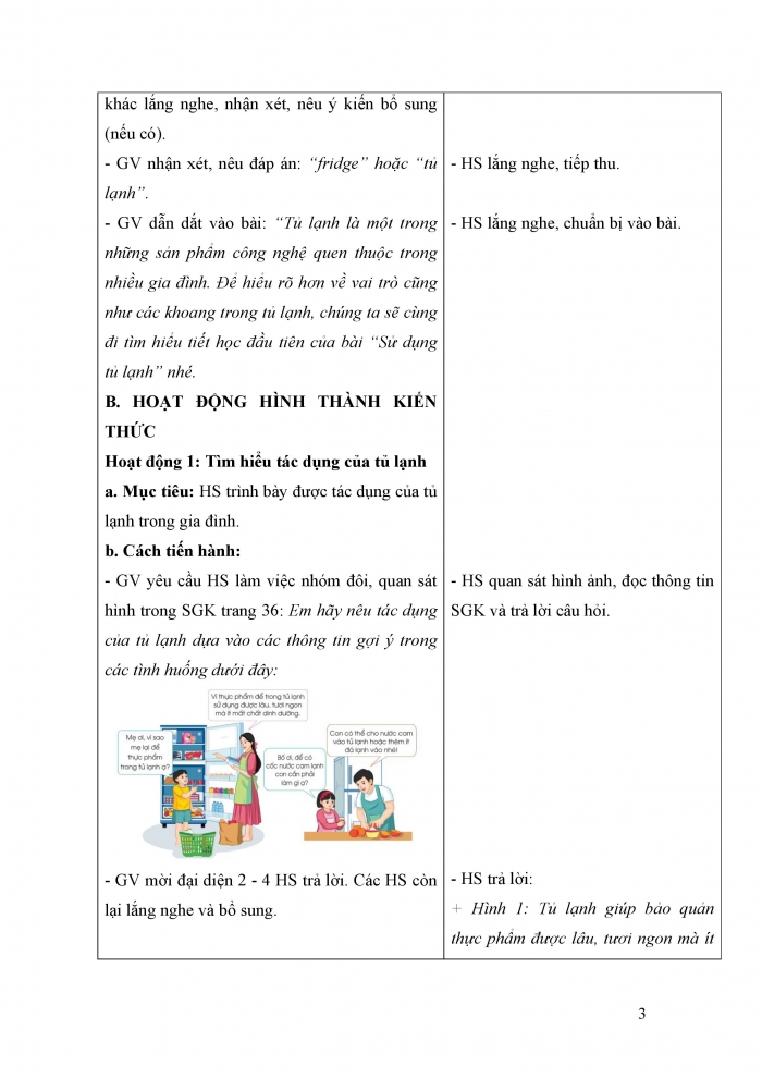 Giáo án và PPT Công nghệ 5 cánh diều bài 7: Sử dụng tủ lạnh