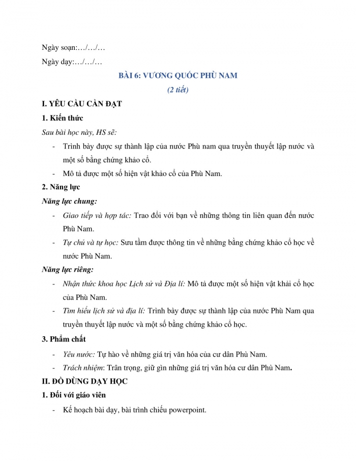 Giáo án và PPT Lịch sử và Địa lí 5 chân trời Bài 6: Vương quốc Phù Nam
